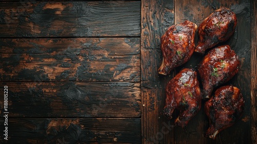 Delicious BBQ Chicken Legs on Rustic Wooden Background