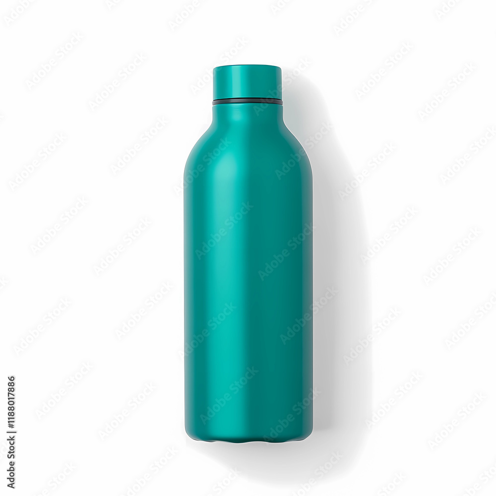 Teal Water Bottle Beautifully Contrasted with White Background Teal Water Bottle Beautifully Contrasted with White Background