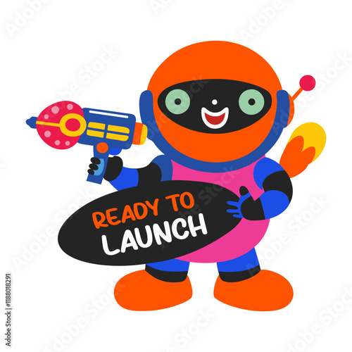 A flat sticker of an invader holding a laser gun