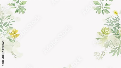 border seamless watercolor leaves green wild twigs background painted flowers branches white yellow floral watercolor wild flower seamless leaf frame greenery arrangement artistic beautiful