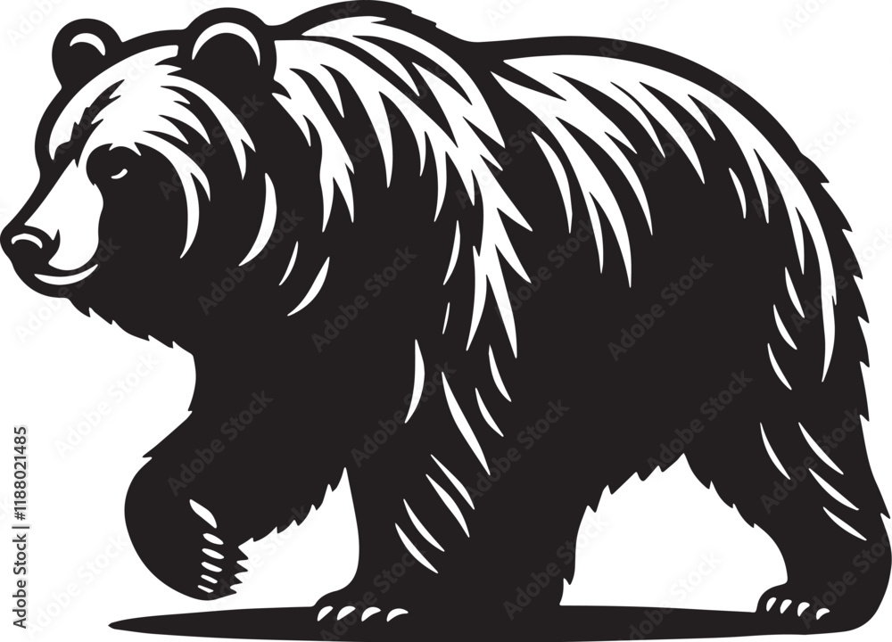 Grizzly Bear Silhouette line art vector illustration on white background Grizzly Bear Silhouette line art vector illustration on white background