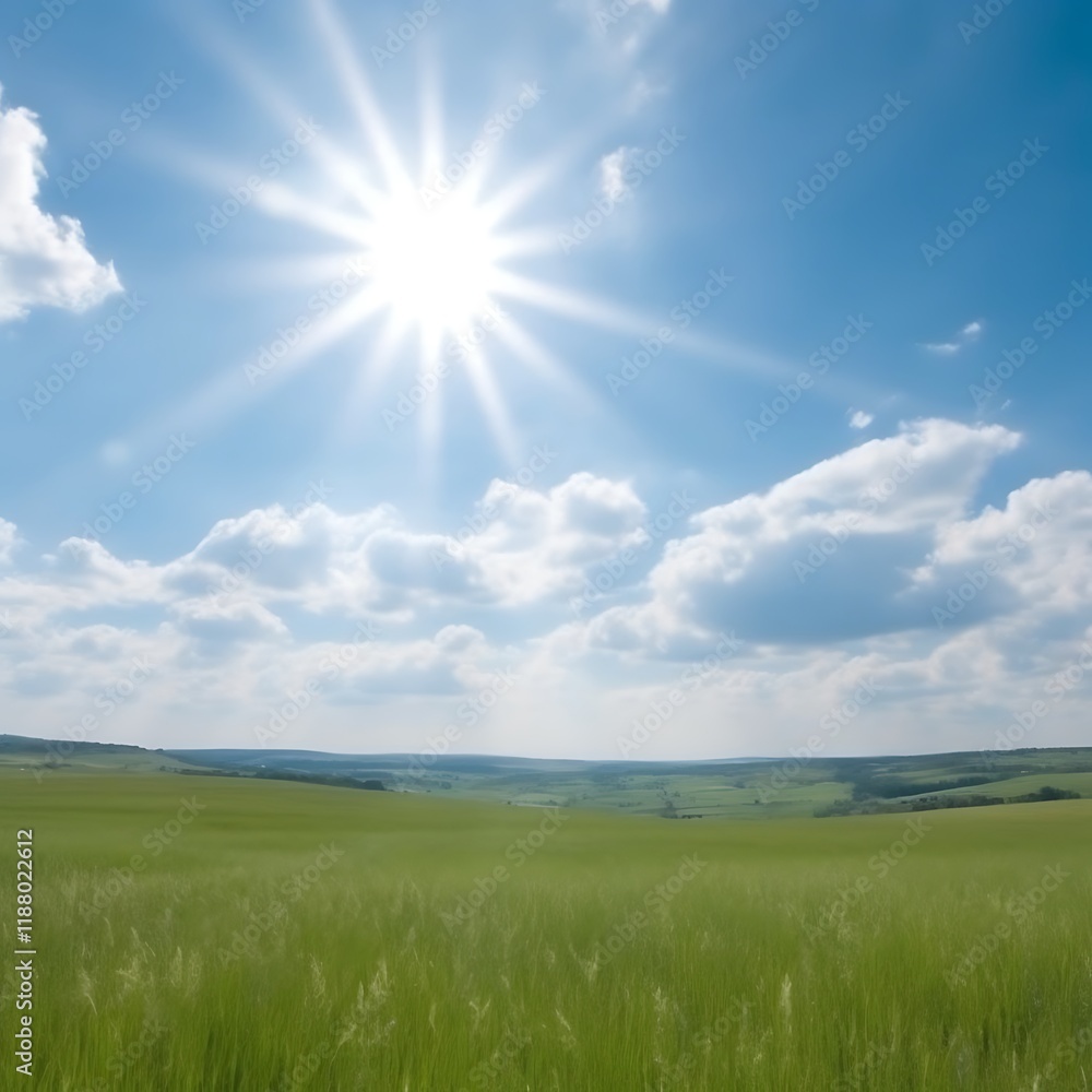 Sunny Day Over Lush Green Fields and Blue Sky Sunny Day Over Lush Green Fields and Blue Sky