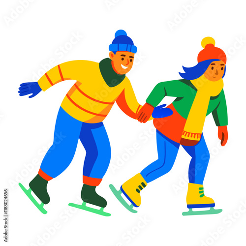 Flat illustration of a couple doing ice skating