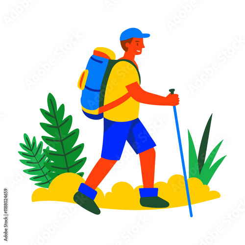 Flat character illustration depicting hiking