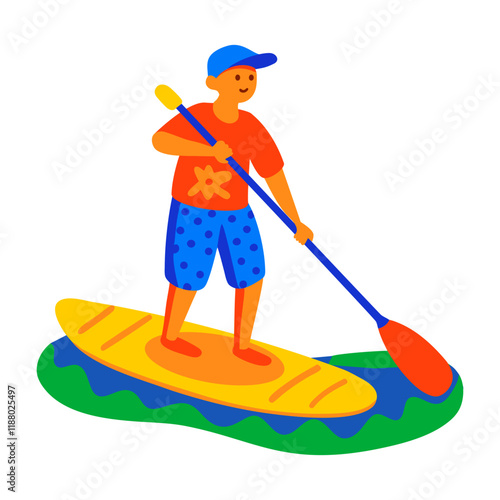 Paddleboarding character illustration in flat style