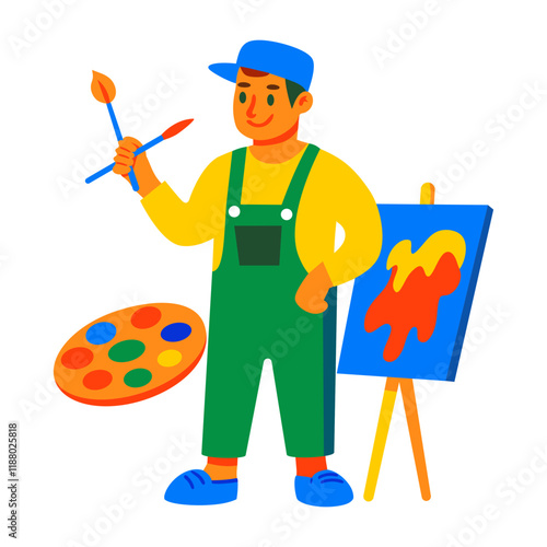 A flat style illustration of a painter