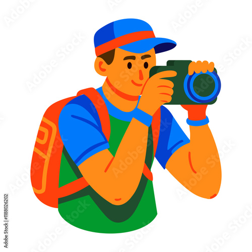 A flat character illustration of a photographer