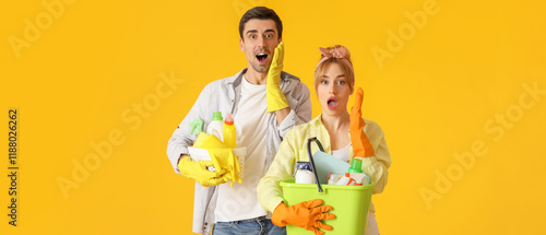 Surprised couple with clean...