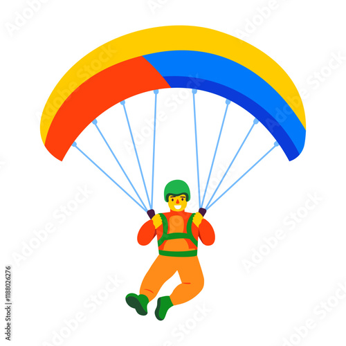 A flat character illustration of paragliding boy