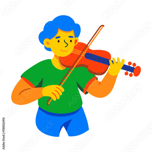 A flat illustration of boy playing violin