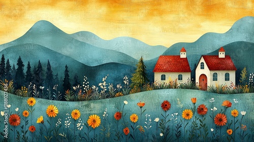 Charming Countryside Cottage with Floral Meadow and Mountain Views
