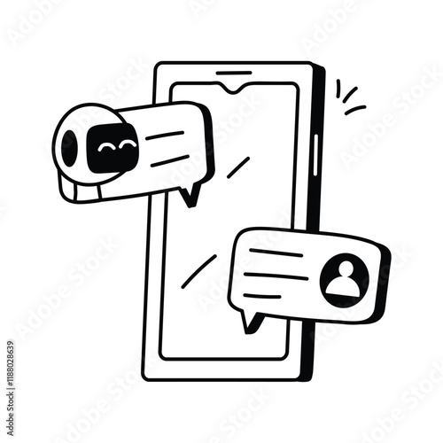 Grab this creative icon of robot chatting in trendy hand drawn stylee