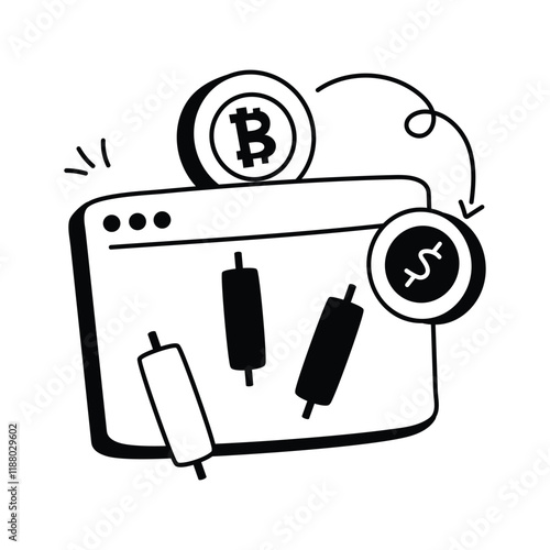 Bitcoin trading hand drawn icon in trendy style