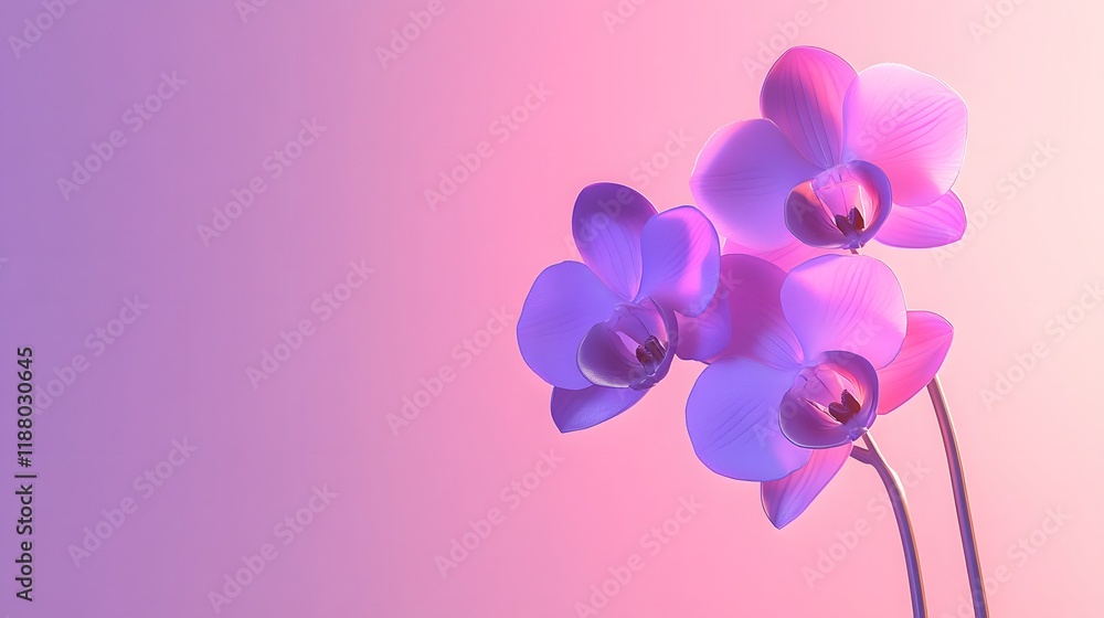 Three Purple Orchids Against A Soft Pink Background Three Purple Orchids Against A Soft Pink Background