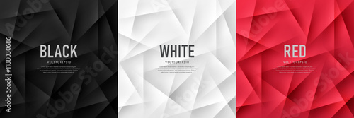 Set of red, black and silver white abstract background with dynamic polygonal stripes lighting and shadow. Simple luxury template banner design. Modern futuristic concept. Vector illustration.