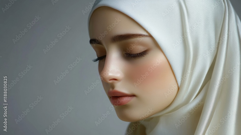 Young Woman Wearing a White Silk Hijab Young Woman Wearing a White Silk Hijab