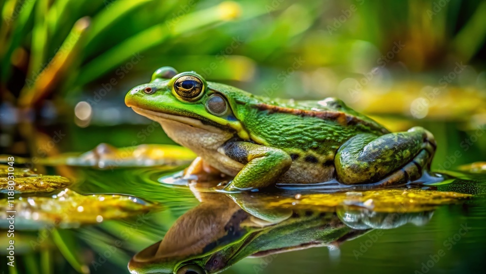 Vibrant Green Frog in Lush Wetland Habitat - Isolated PNG Cutout Vibrant Green Frog in Lush Wetland Habitat - Isolated PNG Cutout