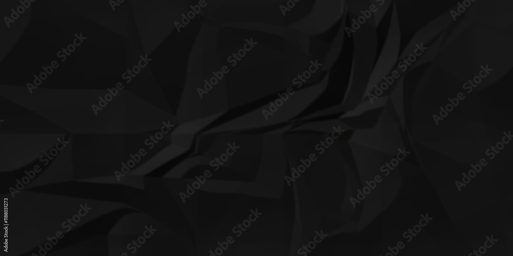 Obraz premium Dark black wrinkly backdrop paper background. panorama craft wrinkly paper texture background, crumpled pattern texture. paper crumpled texture. black fabric crushed textured crumpled.