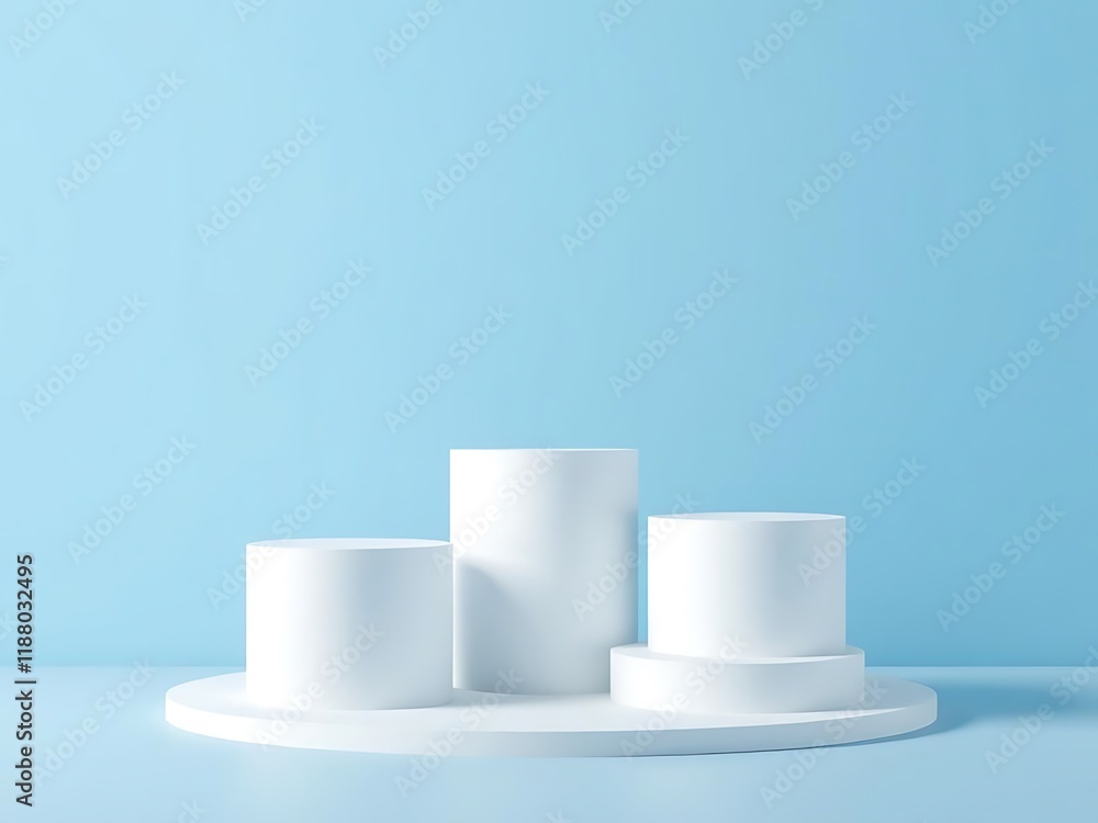 Two blue podiums on blue background with shadows. Perfect platform for your product. Three dimensional illustration Two blue podiums on blue background with shadows. Perfect platform for your product. Three dimensional illustration