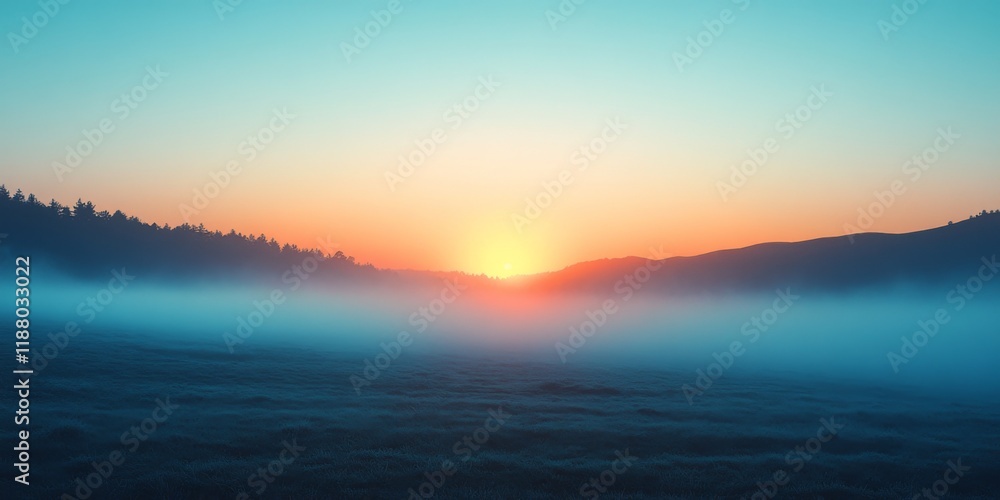 Fototapeta premium Sunrise over a calm lake with misty reflections