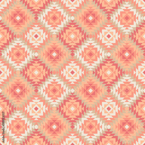 peach color carpet. geometric ornament. vector seamless pattern. ethnic repetitive background. patchwork fabric swatch. wrapping paper. continuous print. design element for home decor, apparel, textil