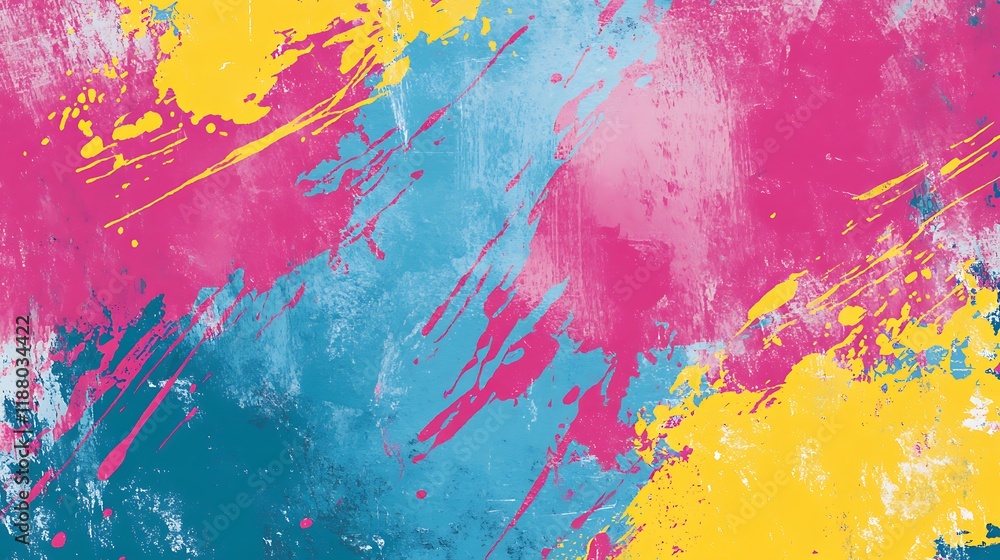 Colorful abstract splashes of pink, yellow, and blue with rough, grainy edges for a bold look. Colorful abstract splashes of pink, yellow, and blue with rough, grainy edges for a bold look.