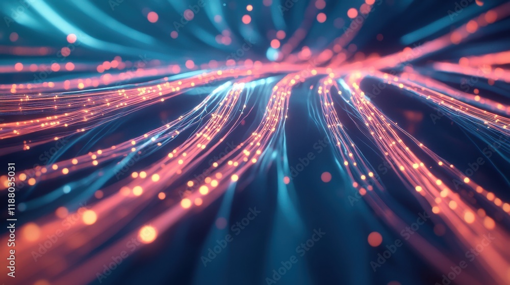 Fototapeta premium Abstract flowing lights with vibrant colors in a futuristic digital landscape, depicting a sense of motion and energy in a technological environment