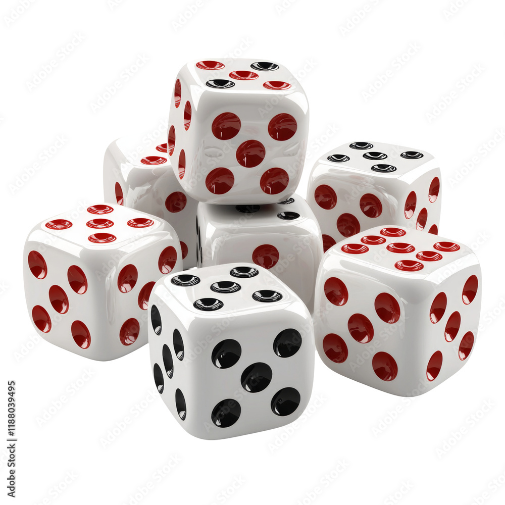 Group of Colorful Dice with Red and Black Dots Isolated on a Transparent Background for Game and Design Use Group of Colorful Dice with Red and Black Dots Isolated on a Transparent Background for Game and Design Use