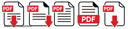 PDF file format icons set with download sign vector.