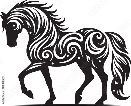 Horse Silhouette line art vector illustration on white background