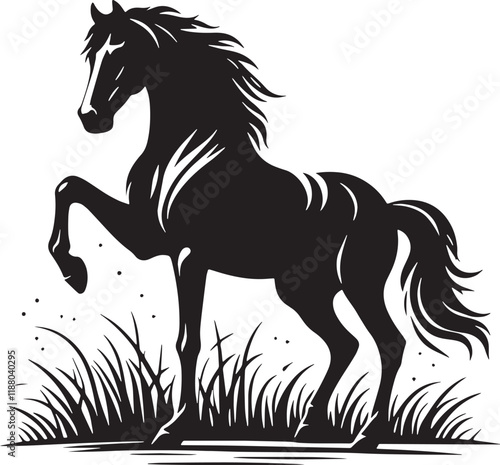 Horse Silhouette line art vector illustration on white background