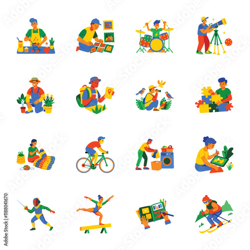 Set of Fun Activities Flat Style Illustrations 