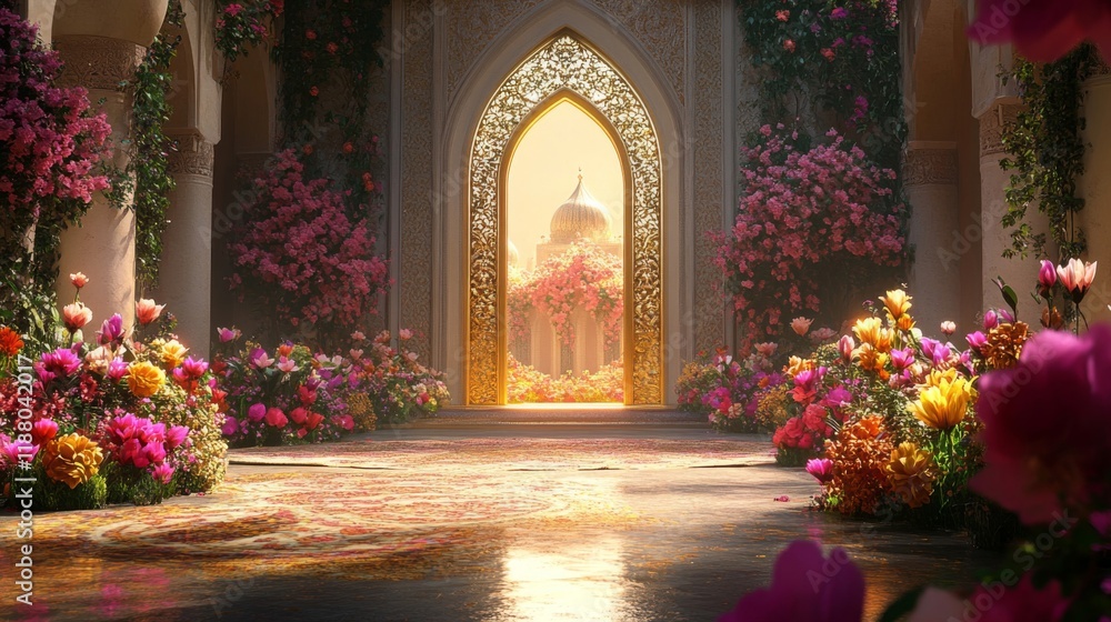 custom made wallpaper toronto digitalGolden Archway Leads To A Beautiful Floral Palace