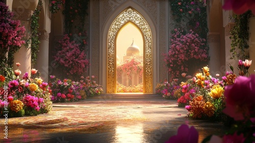 Wallpaper Mural Golden Archway Leads To A Beautiful Floral Palace Torontodigital.ca