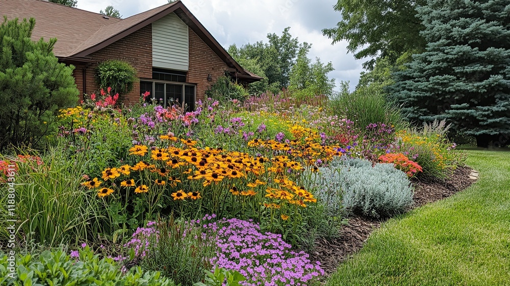 A wildflower garden with a mix of colors, shapes, and sizes. A wildflower garden with a mix of colors, shapes, and sizes.
