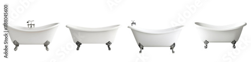 Beautifully designed bathtubs in various modern and classic bathroom interiors offering a serene and indulgent setting for relaxation self care and wellness  These luxurious tub fixtures in white photo