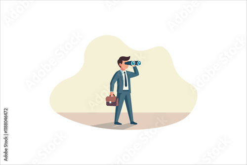 Illustration businessman woman using binoculars, Research and forecast concept. Vector illustration.