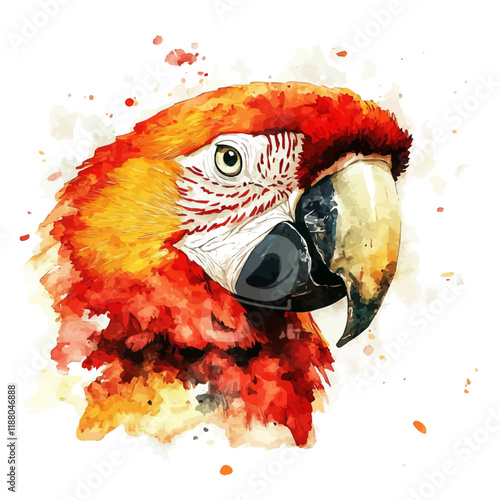 A watercolor vector painting of a Macaw, isolated on a white background. Macaw vector.

