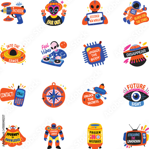 Bundle of Flat Style Extraterrestrial Stickers 