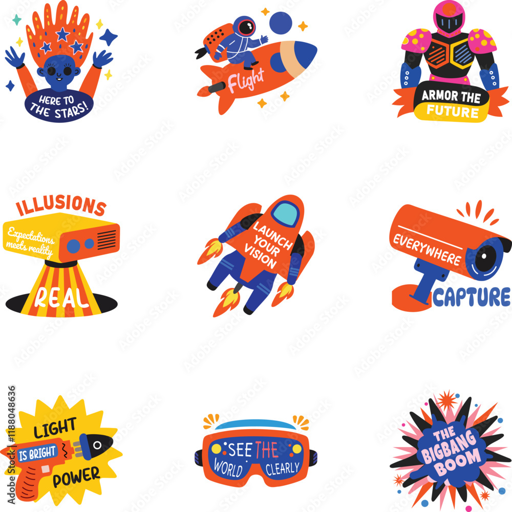 Naklejka premium Set of Flat Style Cosmic Stickers