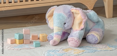 baby playing with elephent photo