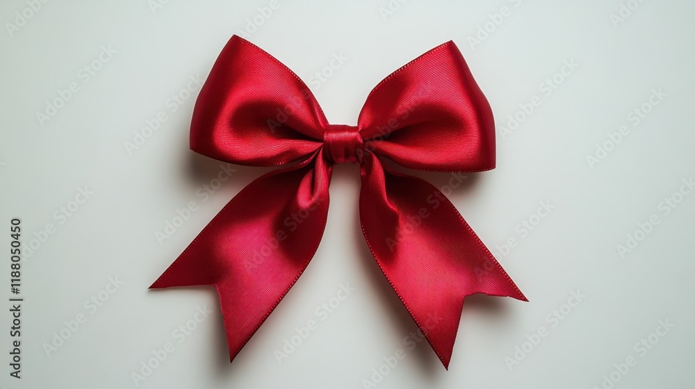 A decorative red satin ribbon bow, tied neatly and placed against a white background, ideal for wrapping gifts or holiday-themed designs. A decorative red satin ribbon bow, tied neatly and placed against a white background, ideal for wrapping gifts or holiday-themed designs.