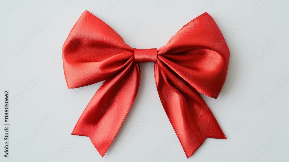 A decorative red satin ribbon bow with vibrant color and a shiny texture, placed flat on a clean white background. A decorative red satin ribbon bow with vibrant color and a shiny texture, placed flat on a clean white background.