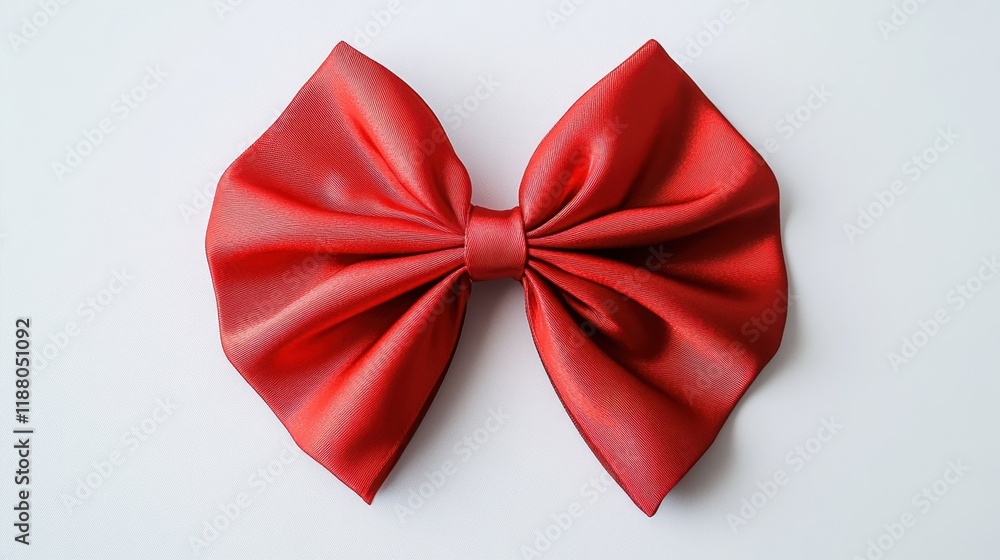 A decorative red satin ribbon bow with vibrant color and a shiny texture, placed flat on a clean white background. A decorative red satin ribbon bow with vibrant color and a shiny texture, placed flat on a clean white background.