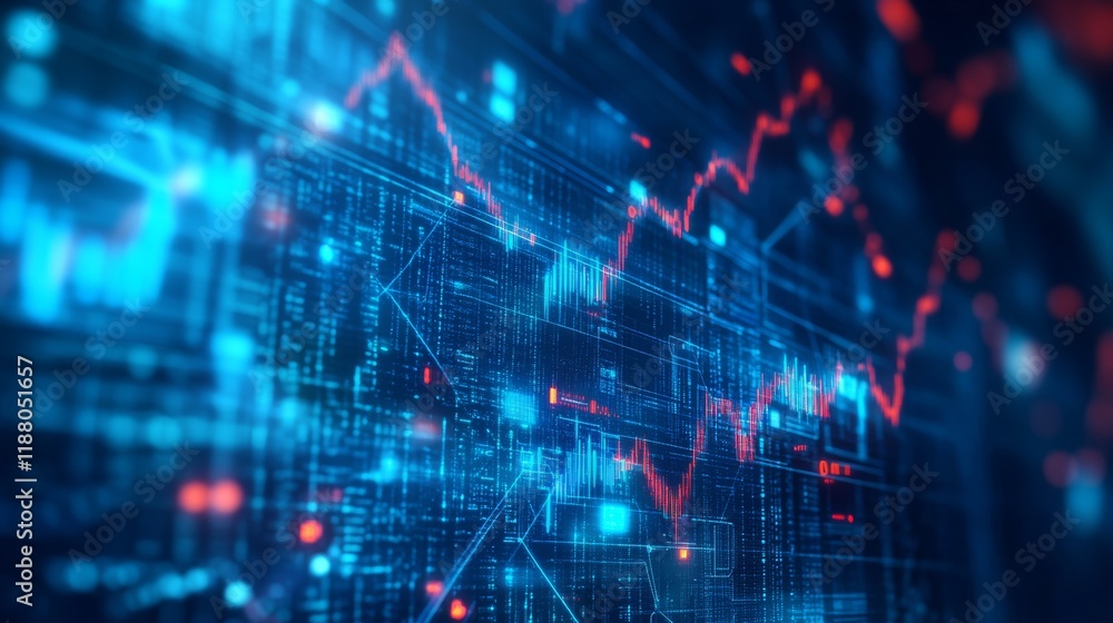 Fototapeta premium Blue abstract technology data wavy lines in holographic style