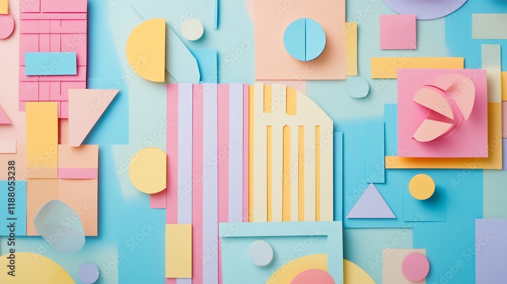 Fototapeta premium A vibrant composition of geometric shapes and pastel colors in a playful arrangement.