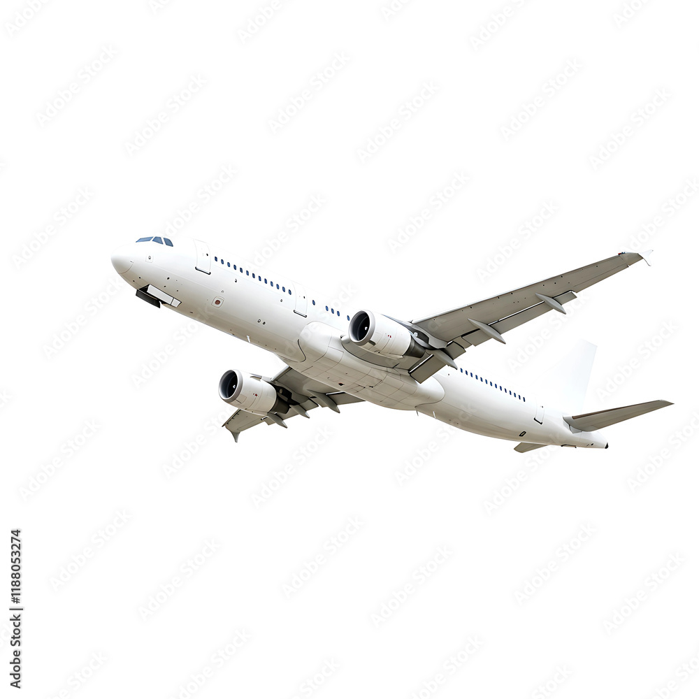 White Airplane in Flight, Isolated on Transparent Background, Air Travel White Airplane in Flight, Isolated on Transparent Background, Air Travel