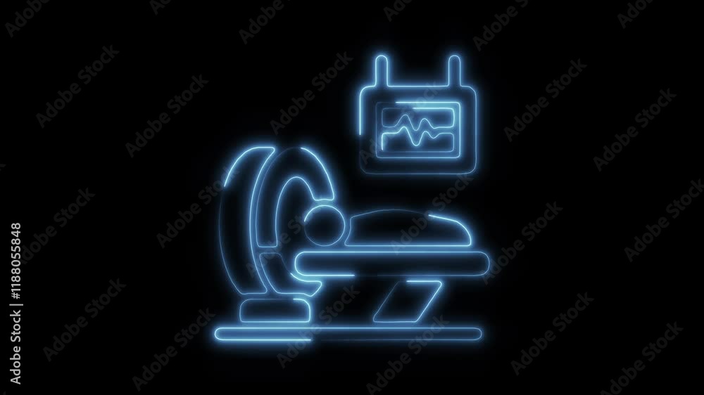 Glowing Neon CT Scan Icon, Symbol of Medical Imaging and Diagnostics, HD Video Motion Graphic Animation on Black Background Glowing Neon CT Scan Icon, Symbol of Medical Imaging and Diagnostics, HD Video Motion Graphic Animation on Black Background