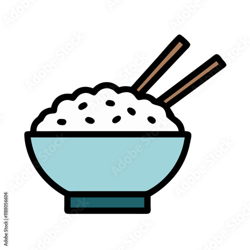 illustration of a bowl of rice with chopstick. rice bowl icon  for website design and mobile app