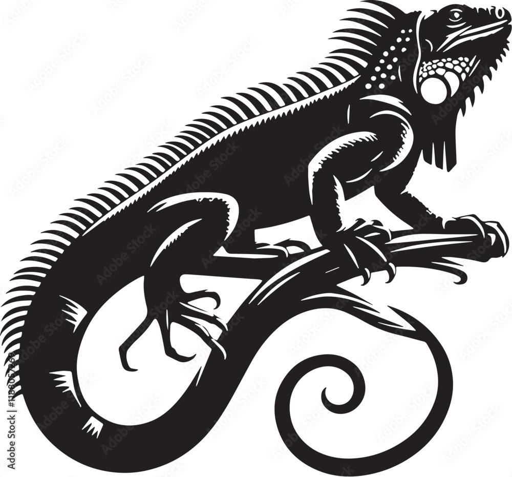 Iguana Silhouette line art vector illustration on white background Iguana Silhouette line art vector illustration on white background